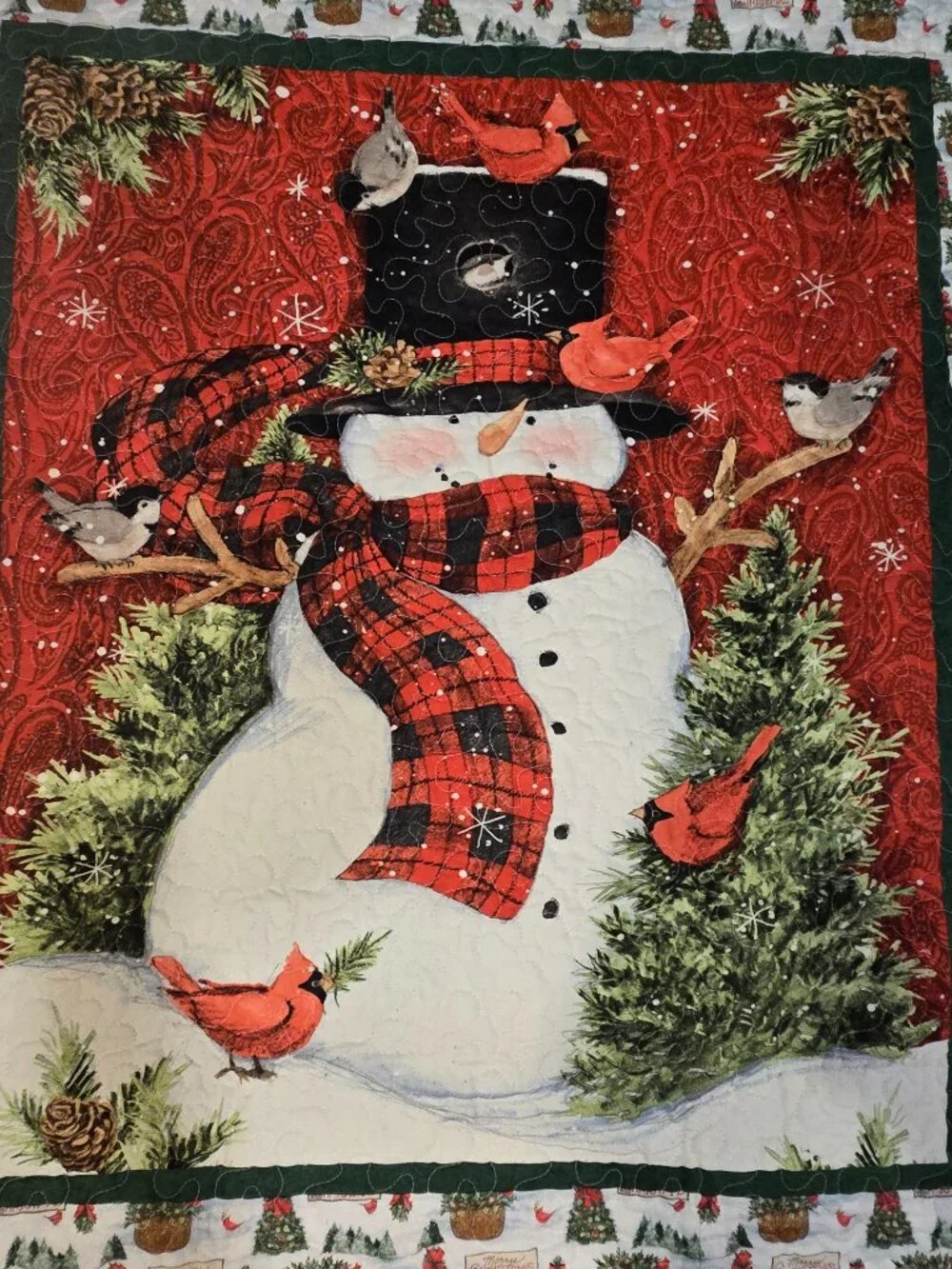 Handmade Snowman Christmas Quilt with Buffalo Plaid Fleece Throw, 47